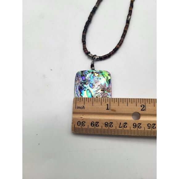 Shell Heishi Beaded Necklace with Rectangle Abalone Pendant 925 Clasp Beachy - Picture 5 of 10